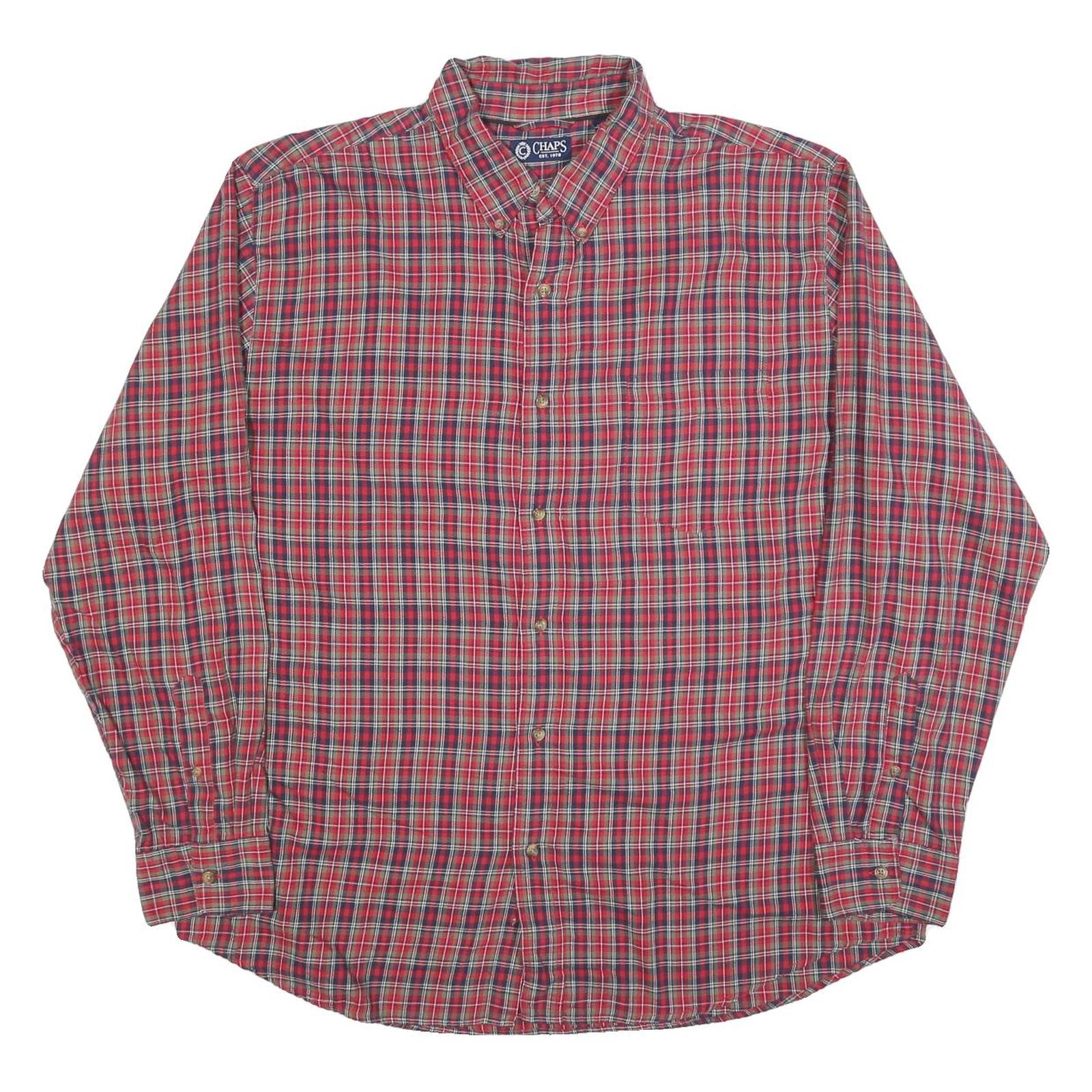 CHAPS Mens Red Plaid Shirt XL Button Down Cotton Blend Classic Fit Casual