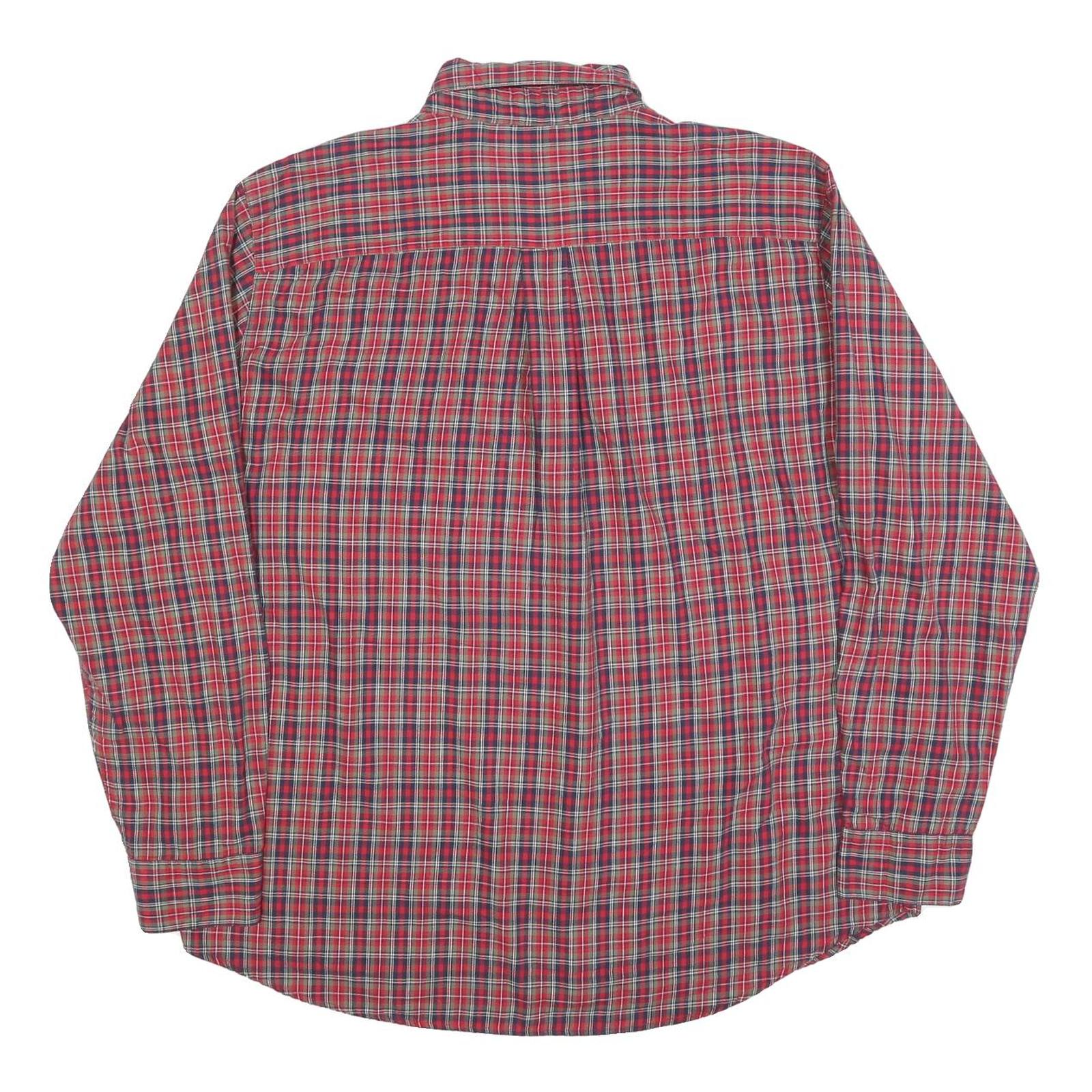 CHAPS Mens Red Plaid Shirt XL Button Down Cotton Blend Classic Fit Casual