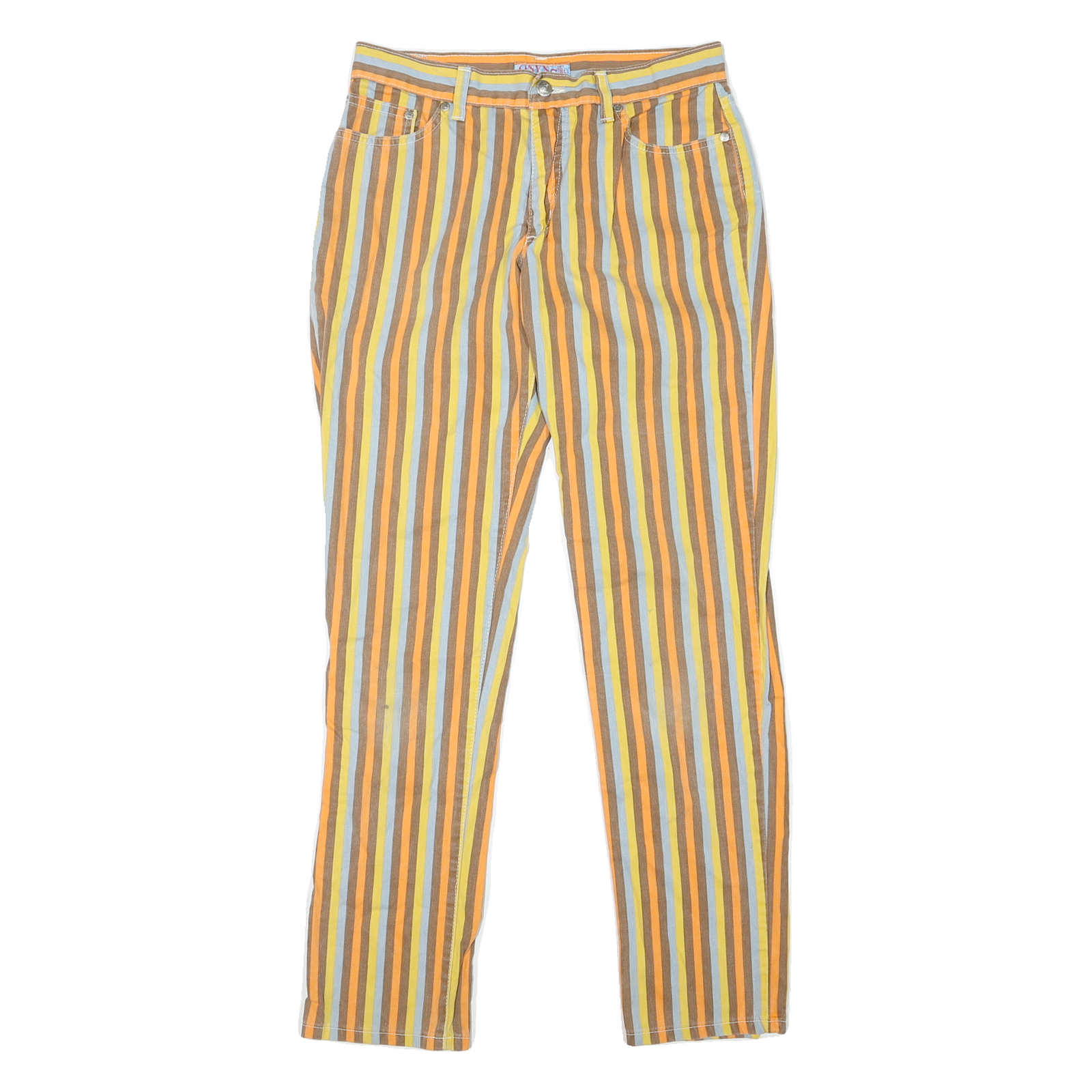 Womens Cotton Blend Slim Stripe Trousers W30 L29 Colourful Zip Closure Casual