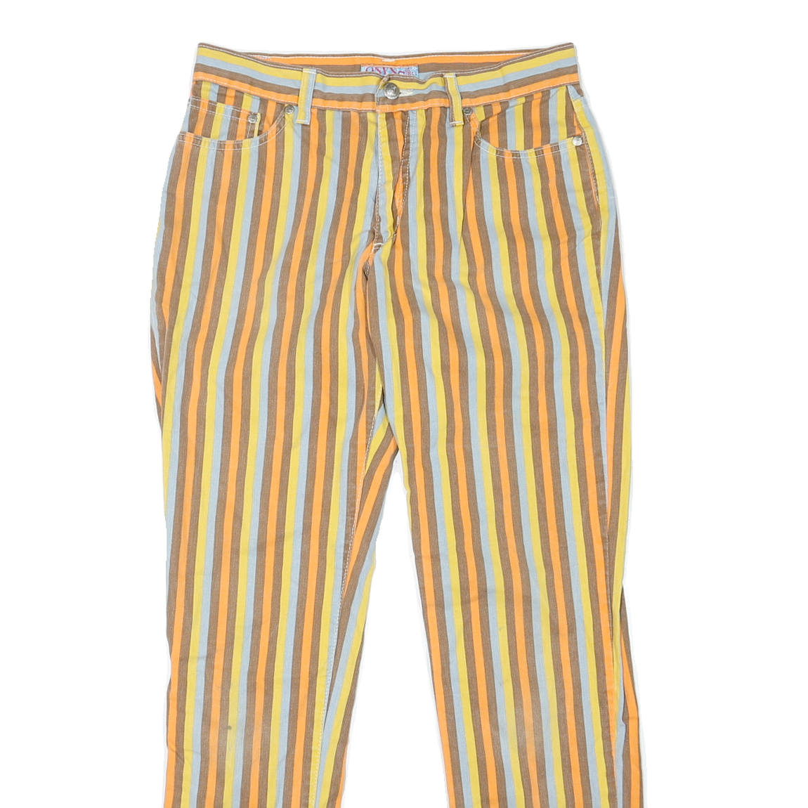 Womens Cotton Blend Slim Stripe Trousers W30 L29 Colourful Zip Closure Casual