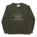 ADIDAS Womens Green Crew Neck S Cotton Blend Sweatshirt Embroidered Logo