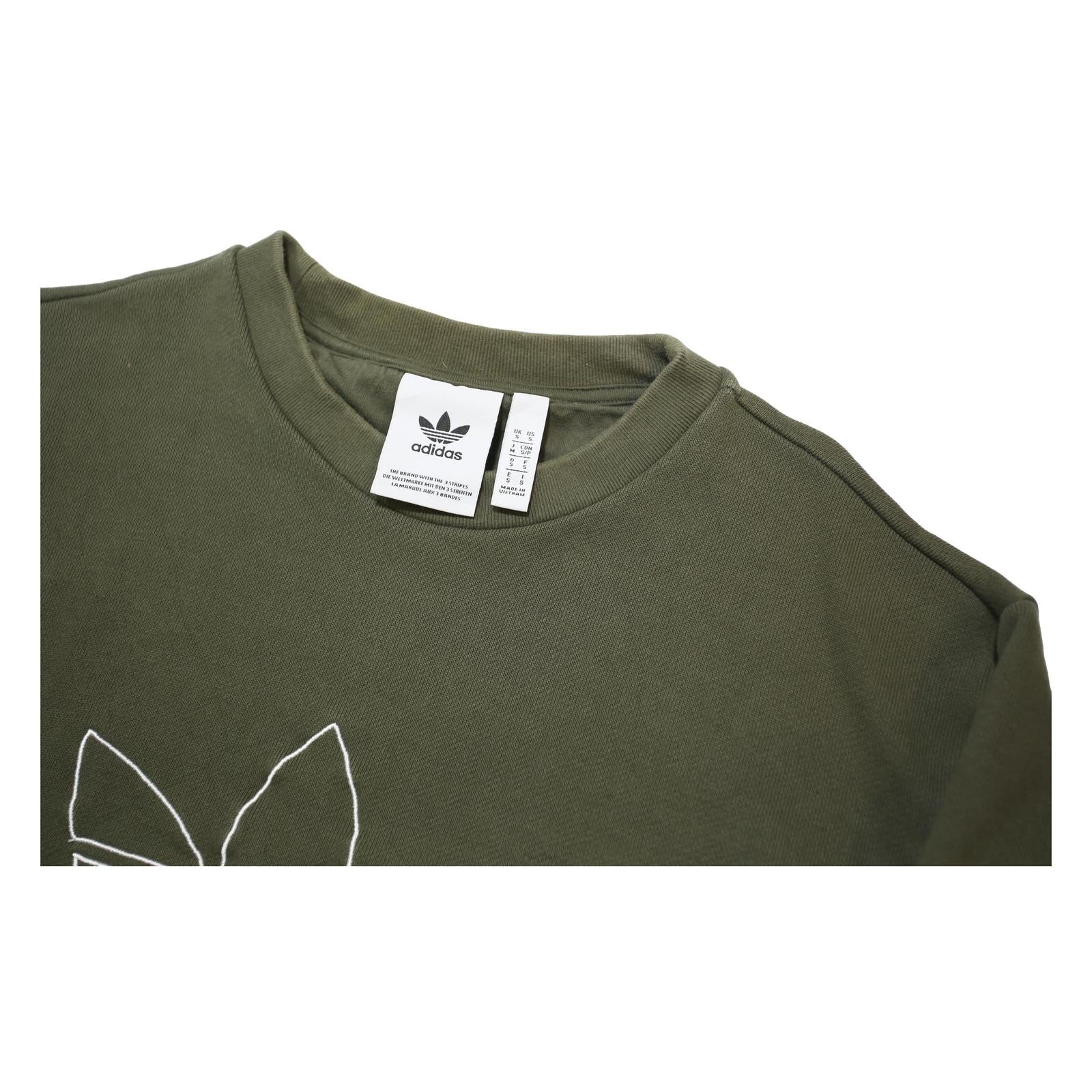 ADIDAS Womens Green Crew Neck S Cotton Blend Sweatshirt Embroidered Logo