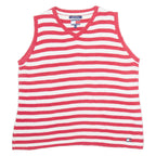 TOMMY HILFIGER Womens Jumper Red Striped V-Neck Tight Knit Sleeveless XL