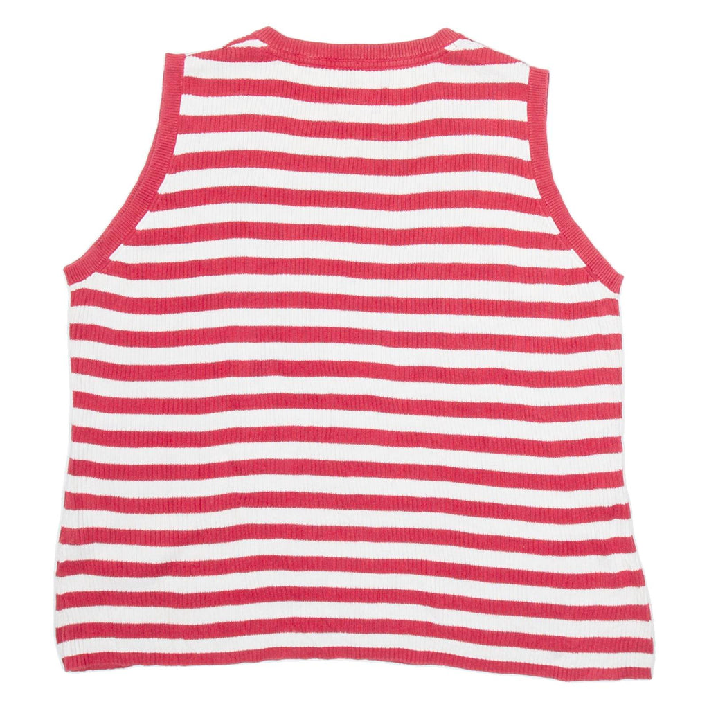 TOMMY HILFIGER Womens Jumper Red Striped V-Neck Tight Knit Sleeveless XL