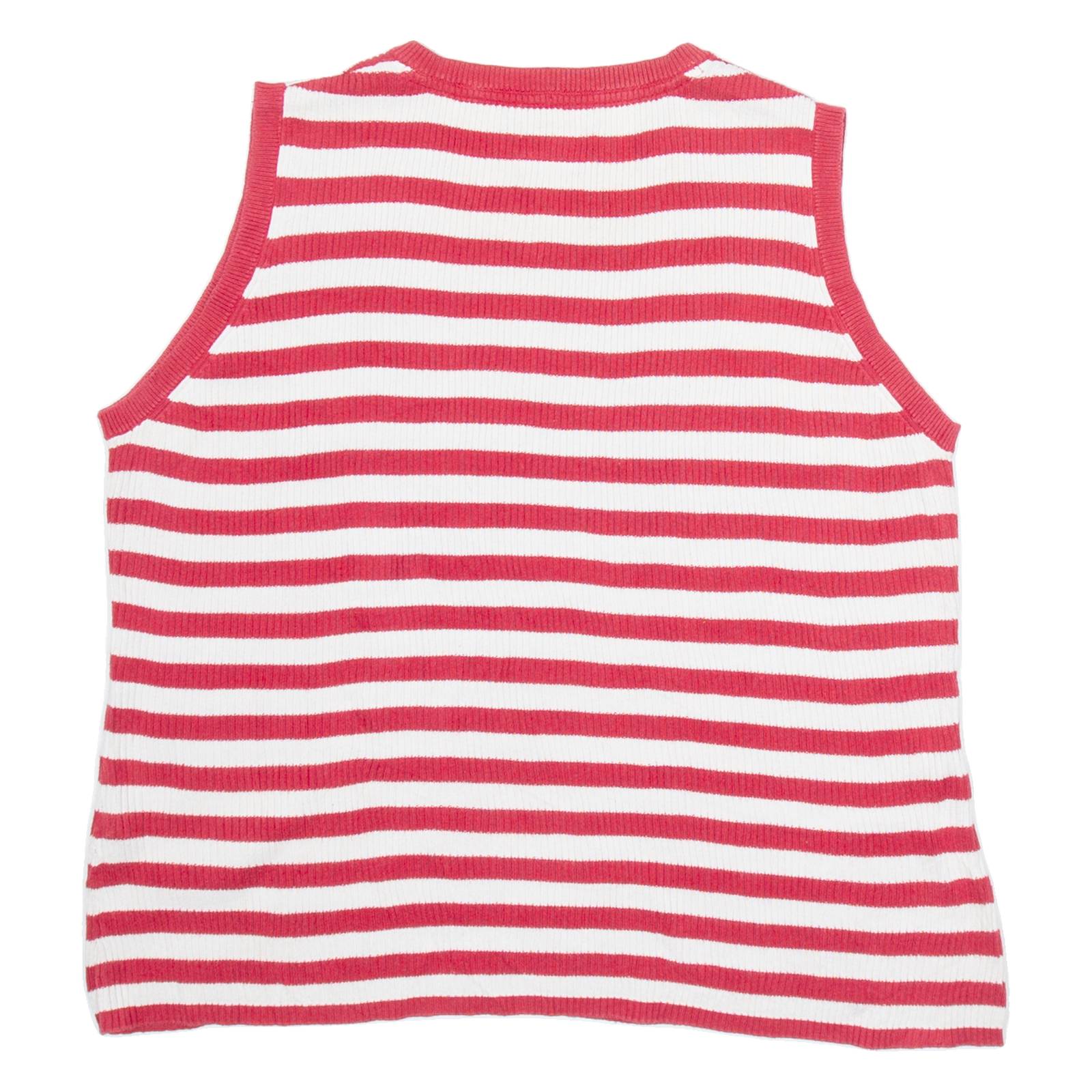 TOMMY HILFIGER Womens Jumper Red Striped V-Neck Tight Knit Sleeveless XL