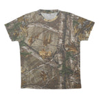Mens Beige Brown Camouflage T-Shirt L Short Sleeve Crew Neck Realistic Tree
