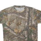 Mens Beige Brown Camouflage T-Shirt L Short Sleeve Crew Neck Realistic Tree