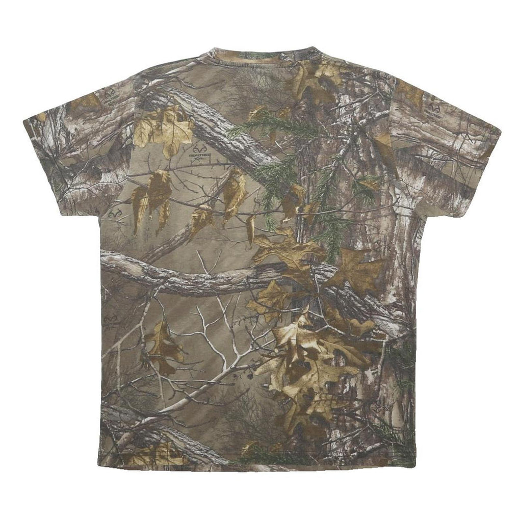 Mens Beige Brown Camouflage T-Shirt L Short Sleeve Crew Neck Realistic Tree