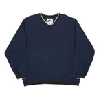 NIKE Mens Blue & Black & White V Neck Pullover L Cotton Blend Jersey Relaxed Fit