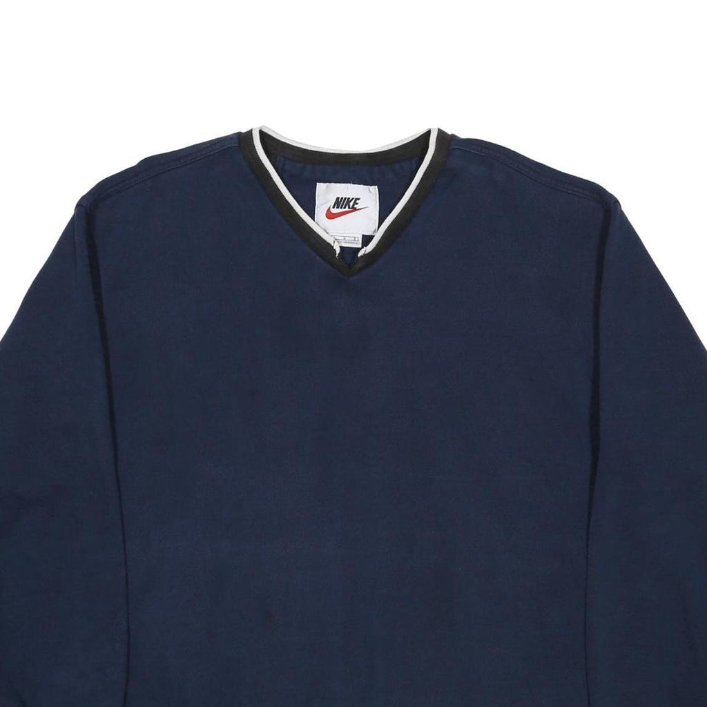 NIKE Mens Blue & Black & White V Neck Pullover L Cotton Blend Jersey Relaxed Fit