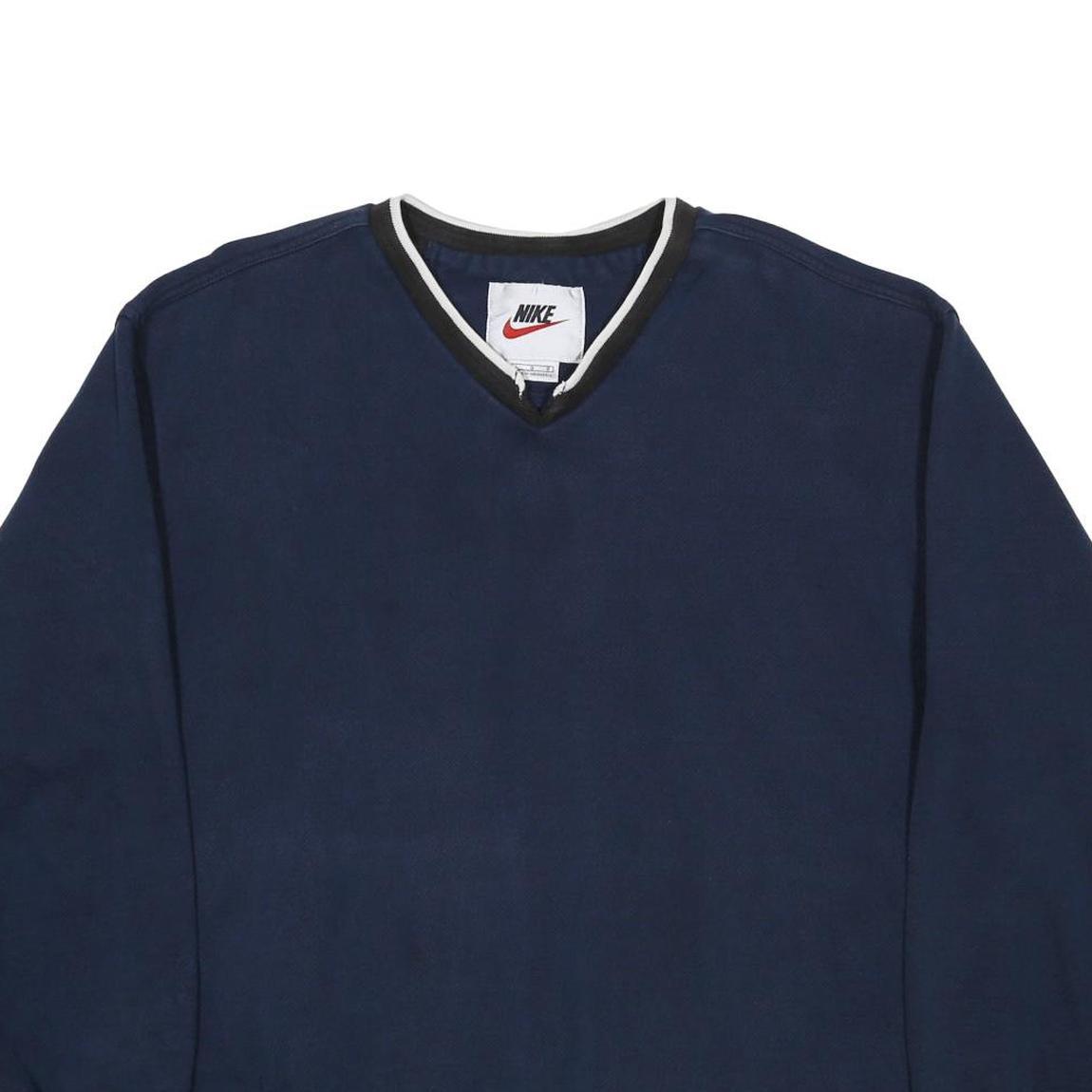 NIKE Mens Blue & Black & White V Neck Pullover L Cotton Blend Jersey Relaxed Fit
