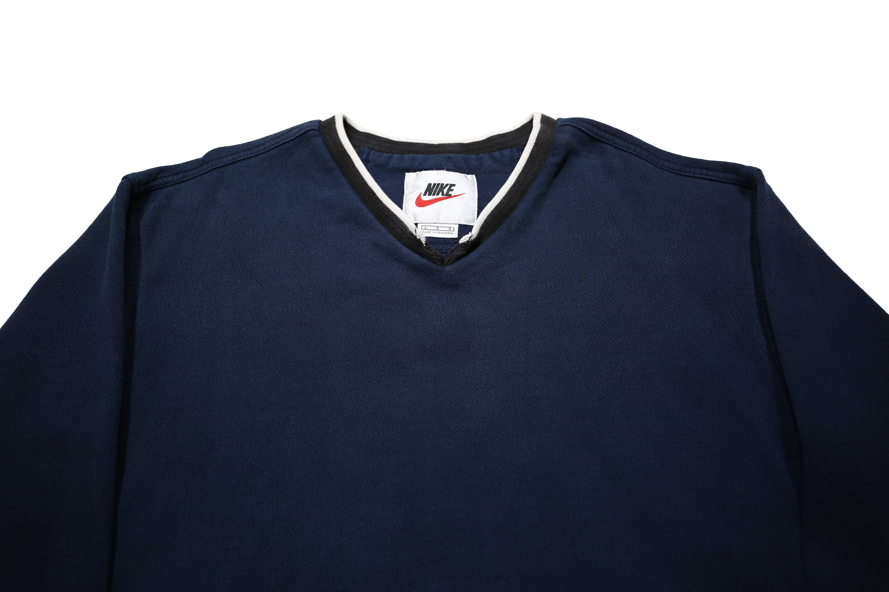NIKE Mens Blue & Black & White V Neck Pullover L Cotton Blend Jersey Relaxed Fit