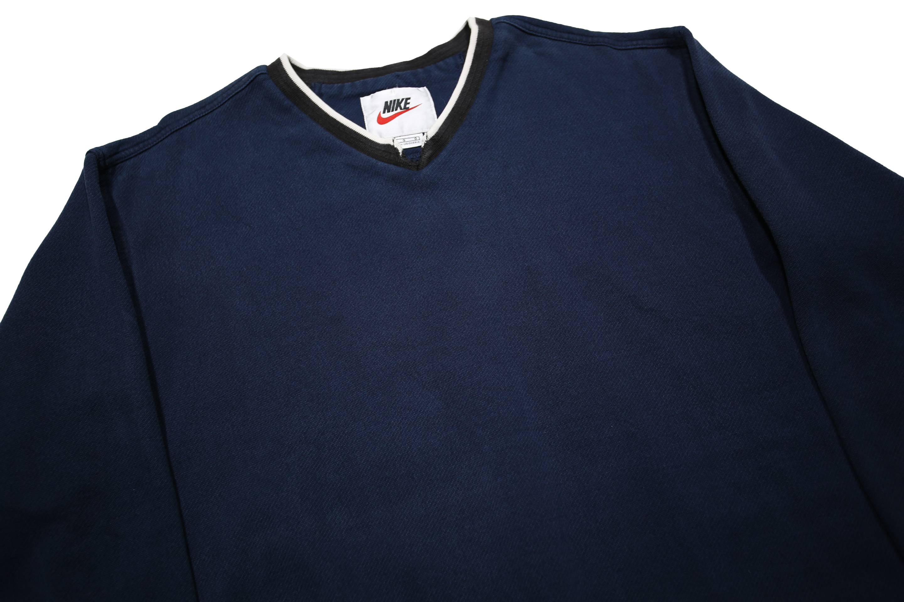 NIKE Mens Blue & Black & White V Neck Pullover L Cotton Blend Jersey Relaxed Fit