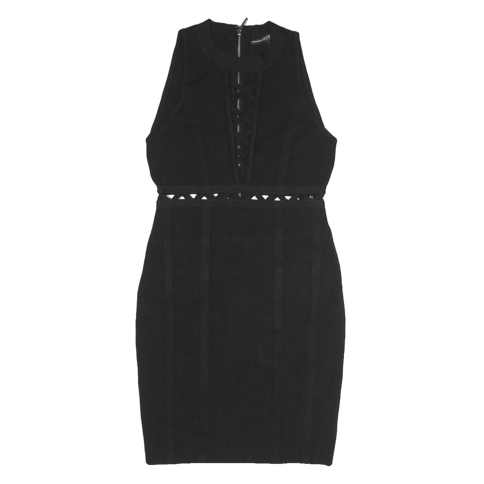 GUESS Womens Black Sleeveless Fit & Flare Polyester Dress M Cutout Waist Detail