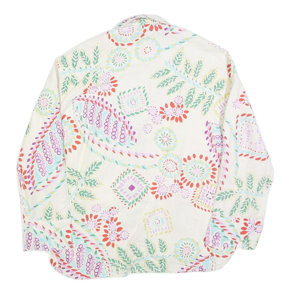 ZARA Womens White Printed Shirt Long Sleeve Collared L Cotton Blend Casual