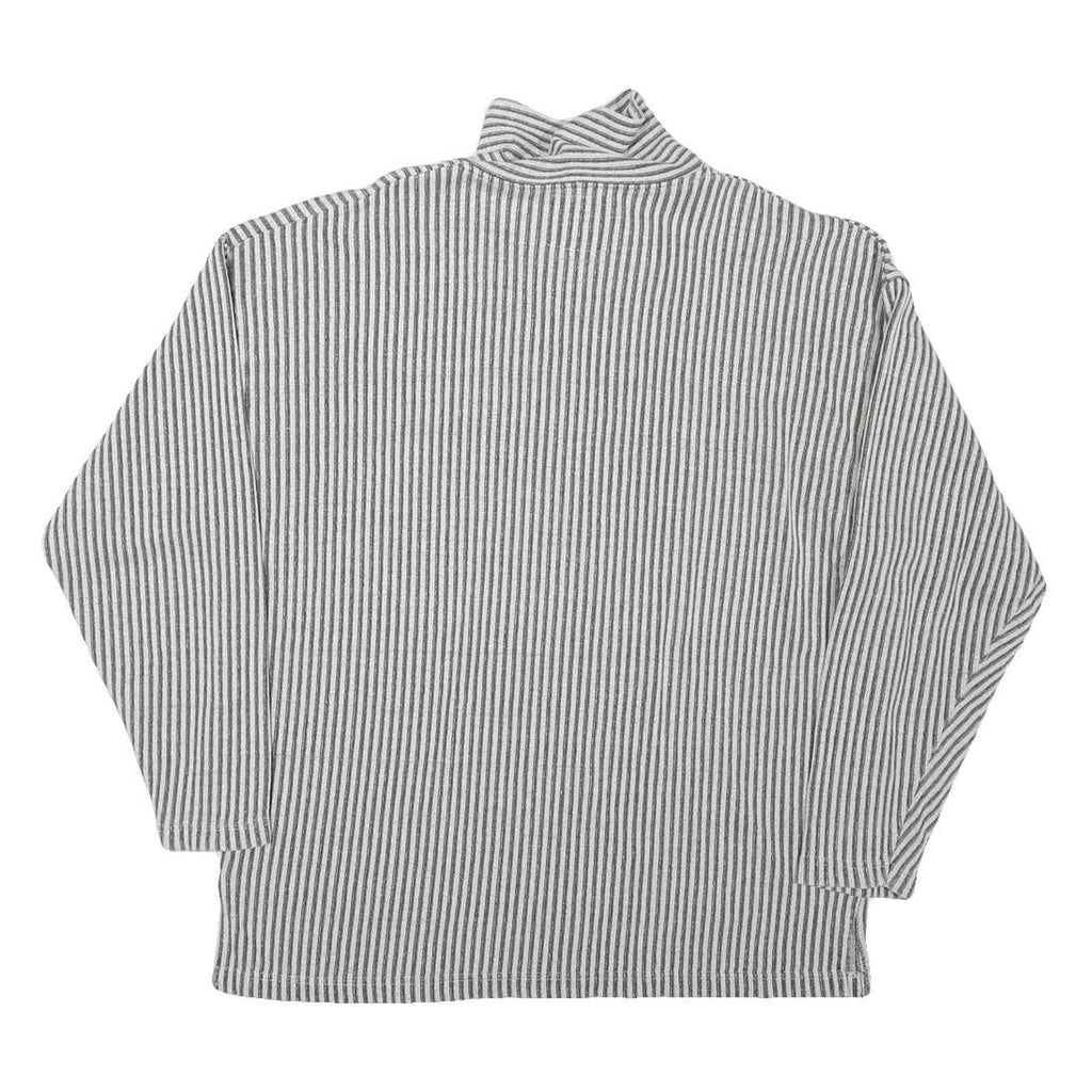 EASY WAY Mens Grey & White Striped Pullover Sweatshirt L Lace Up Neck Casual