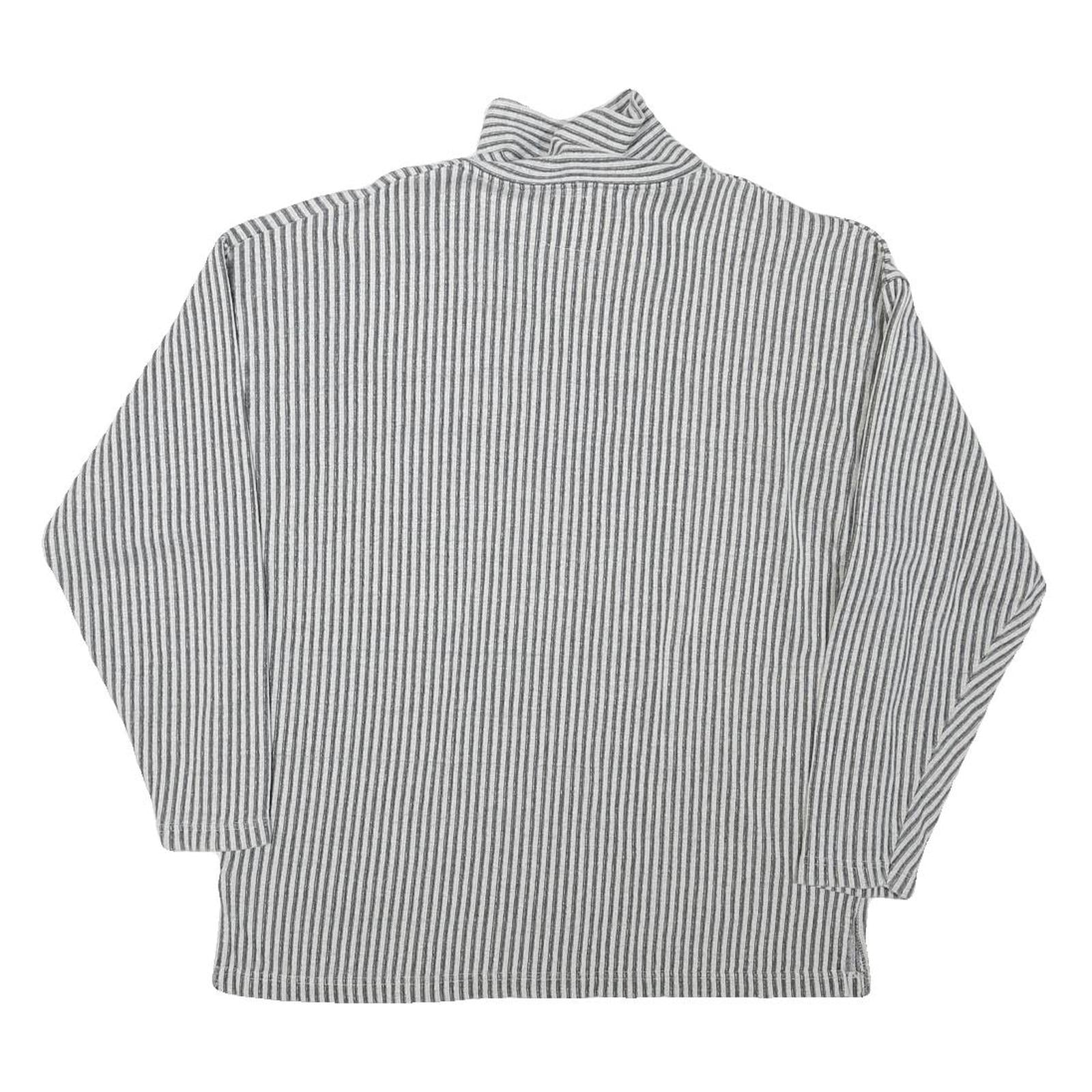 EASY WAY Mens Grey & White Striped Pullover Sweatshirt L Lace Up Neck Casual