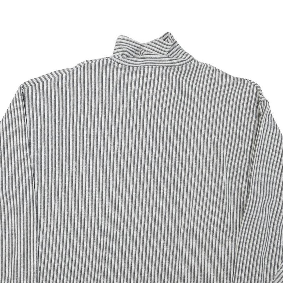 EASY WAY Mens Grey & White Striped Pullover Sweatshirt L Lace Up Neck Casual