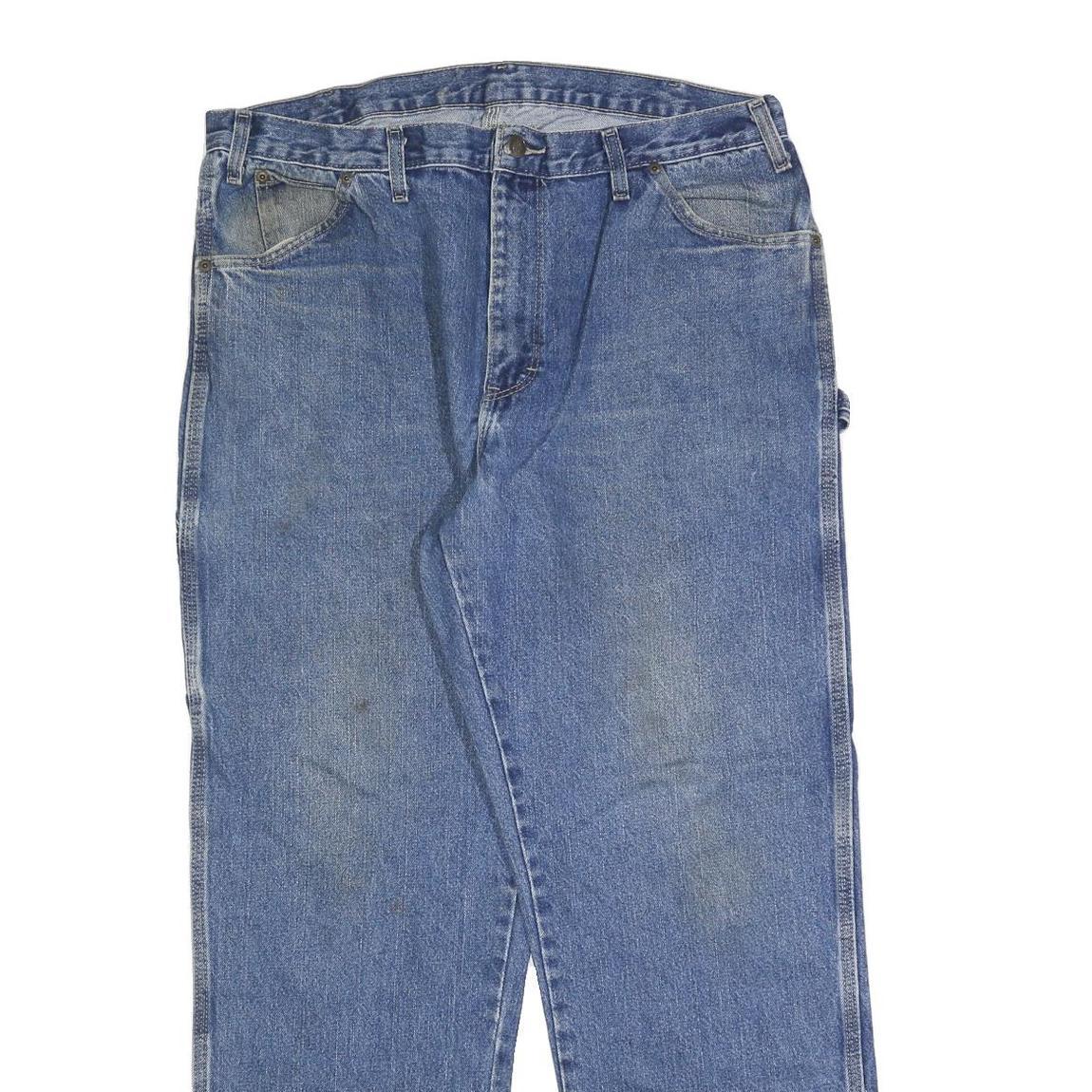 DICKIES Mens Jeans Blue Regular Straight Denim Medium W36 L32 Workwear Zip