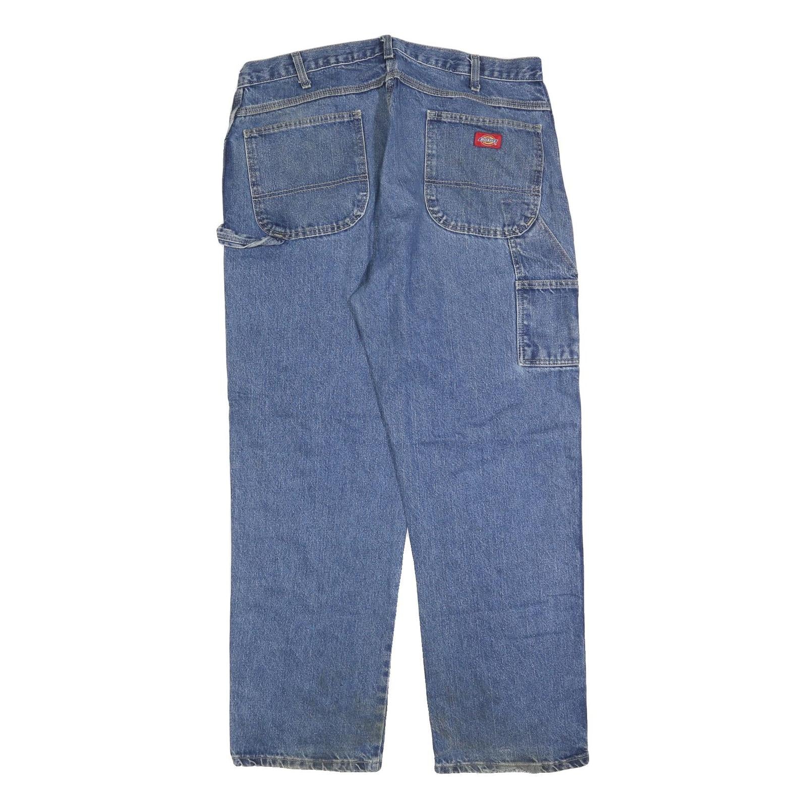 DICKIES Mens Jeans Blue Regular Straight Denim Medium W36 L32 Workwear Zip