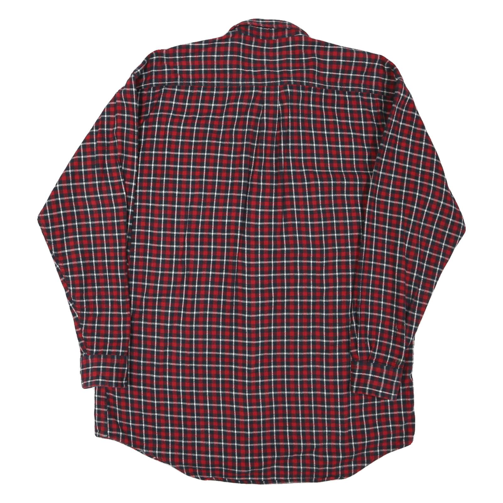 MARKS Mens Red & Blue Checked Shirt L Long Sleeve Cotton Casual Button Front