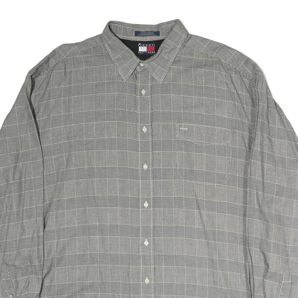 TOMMY HILFIGER Mens Grey Check Shirt 2XL Classic Cotton Button Down