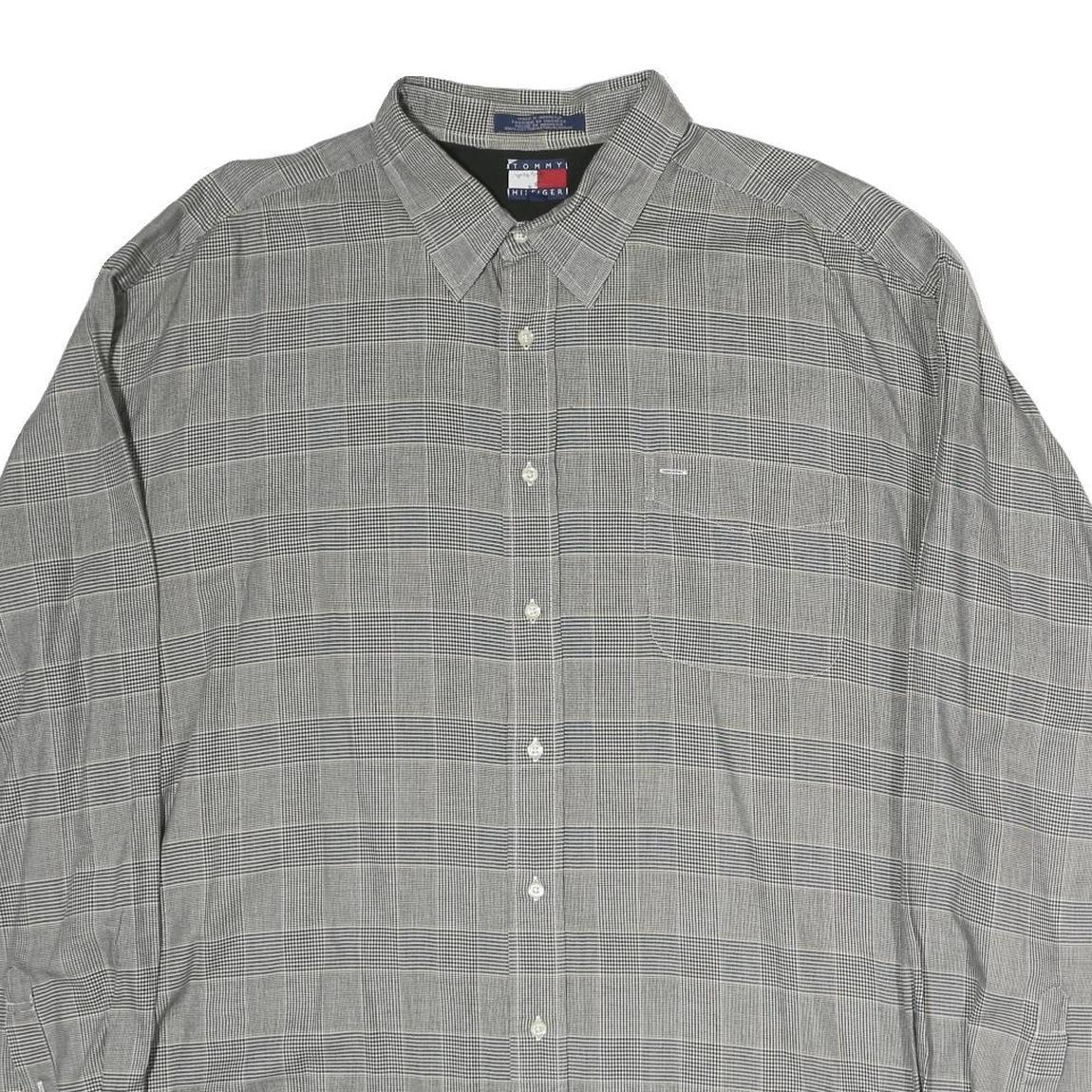 TOMMY HILFIGER Mens Grey Check Shirt 2XL Classic Cotton Button Down