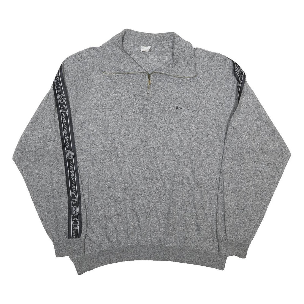 CHAMPION Mens Grey 1/4 Zip XL Sweatshirt Tape Logo Casual Pullover