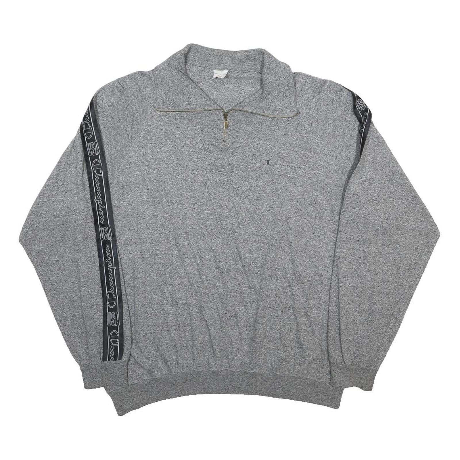 CHAMPION Mens Grey 1/4 Zip XL Sweatshirt Tape Logo Casual Pullover