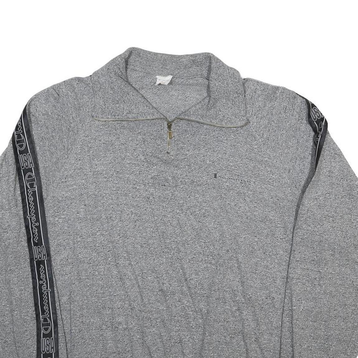 CHAMPION Mens Grey 1/4 Zip XL Sweatshirt Tape Logo Casual Pullover