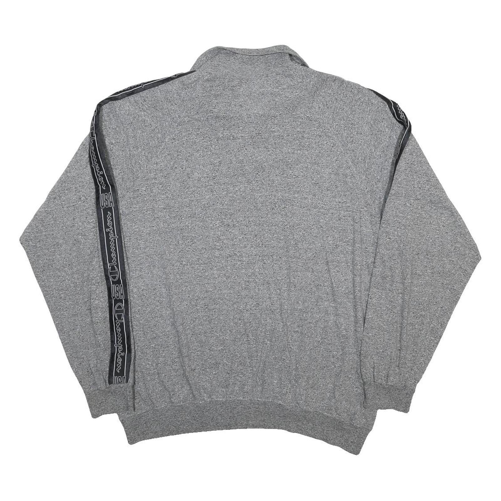 CHAMPION Mens Grey 1/4 Zip XL Sweatshirt Tape Logo Casual Pullover