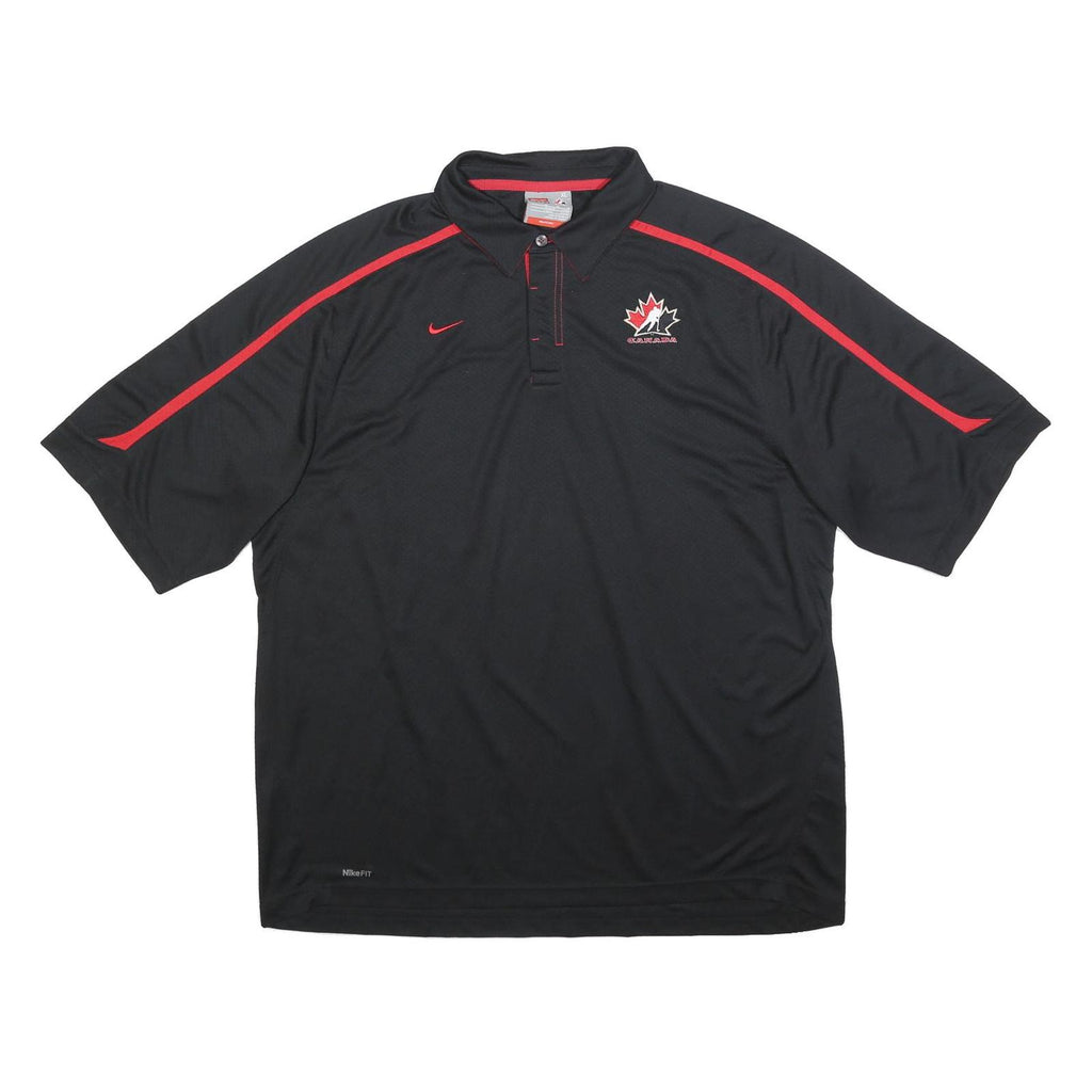 NIKE Court Canada Hockey Mens Black & Red Polo T-Shirt XL Short Sleeve Collared
