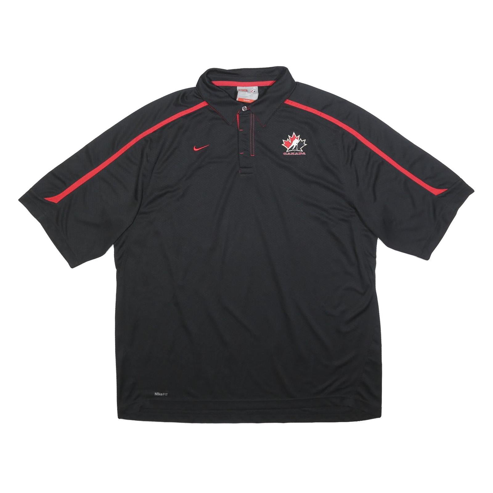 NIKE Court Canada Hockey Mens Black & Red Polo T-Shirt XL Short Sleeve Collared