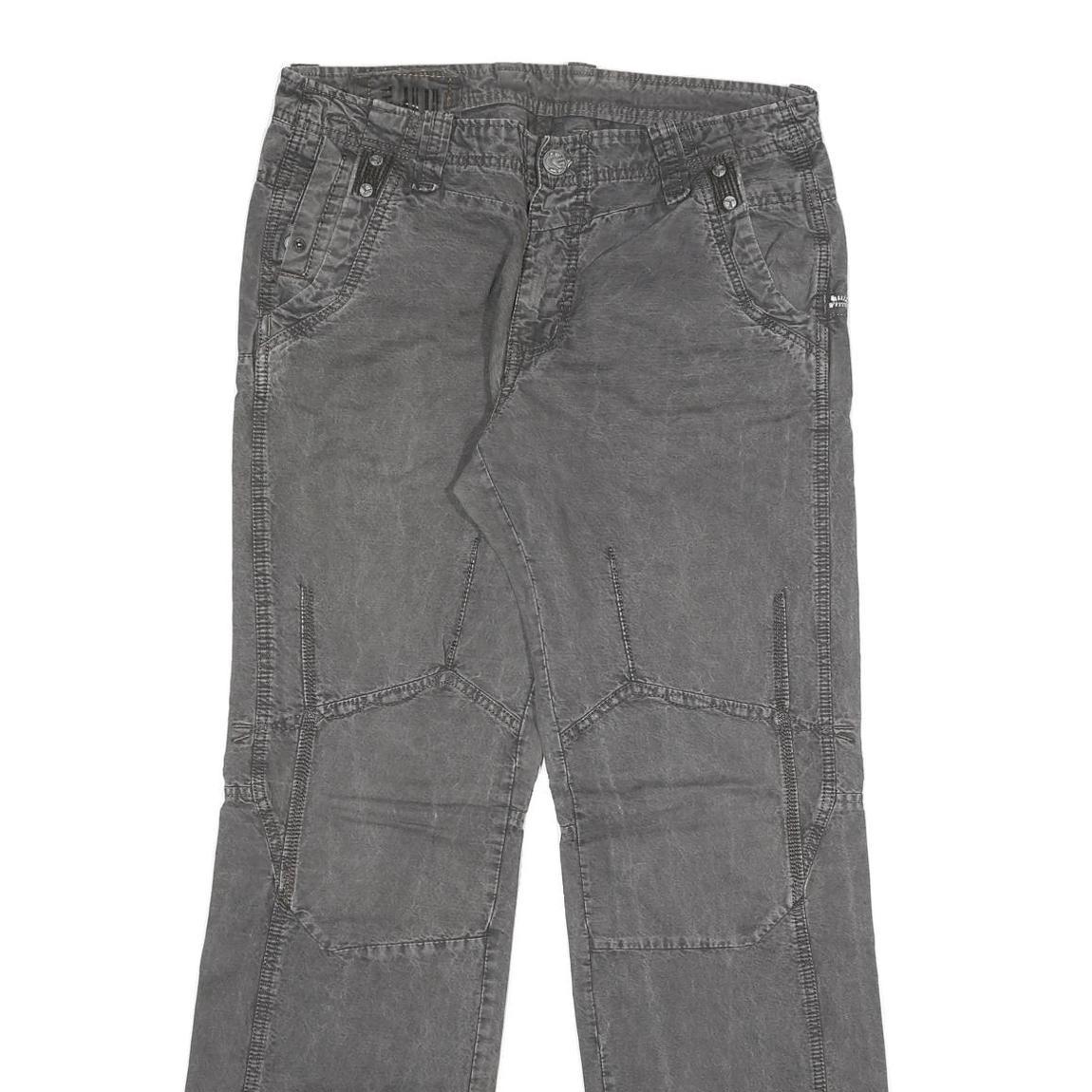 THREENITY Mens Grey Regular Fit Straight Cotton Blend Jeans W32 L33 Zip Closure