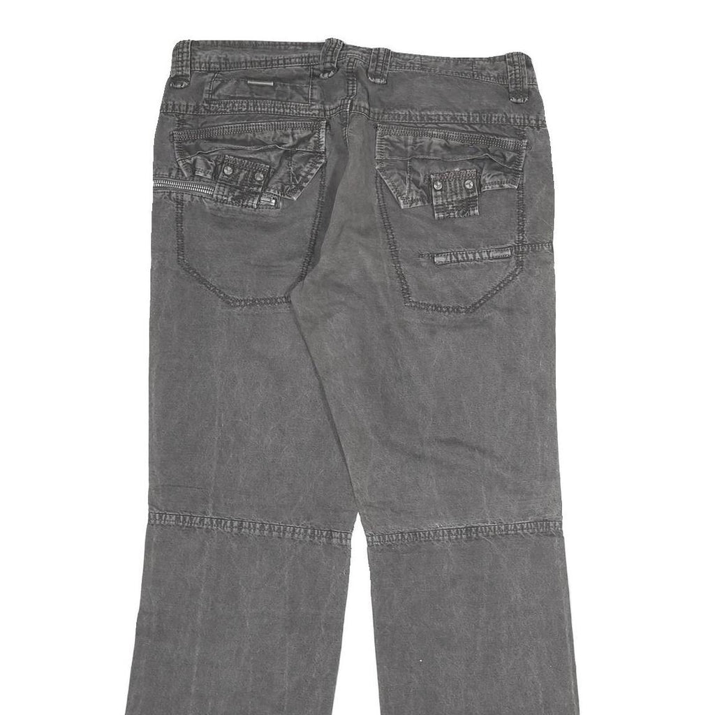 THREENITY Mens Grey Regular Fit Straight Cotton Blend Jeans W32 L33 Zip Closure