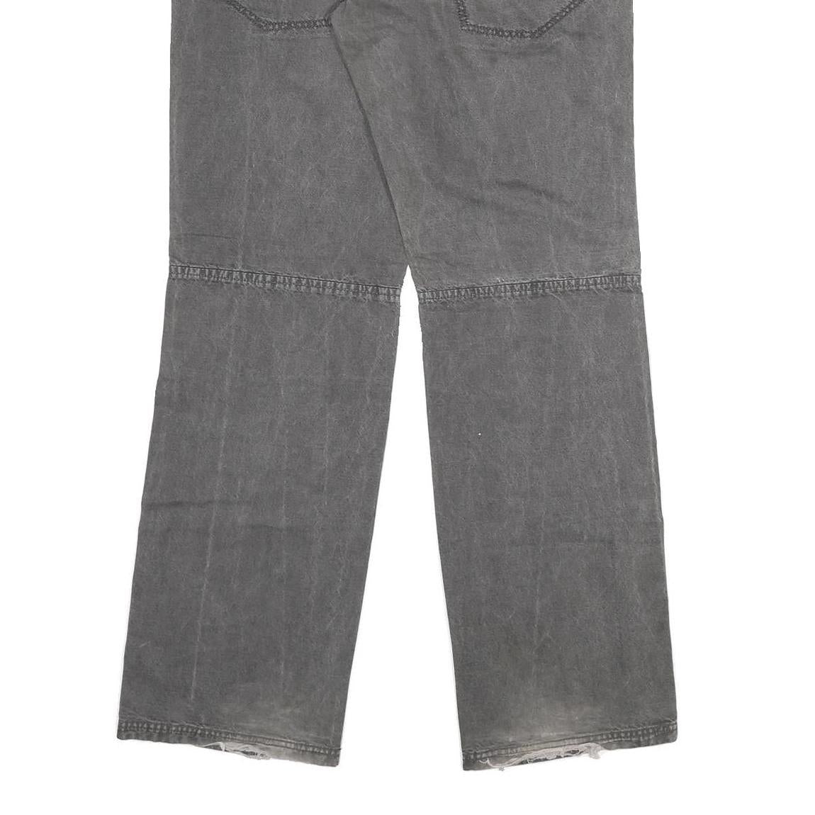 THREENITY Mens Grey Regular Fit Straight Cotton Blend Jeans W32 L33 Zip Closure