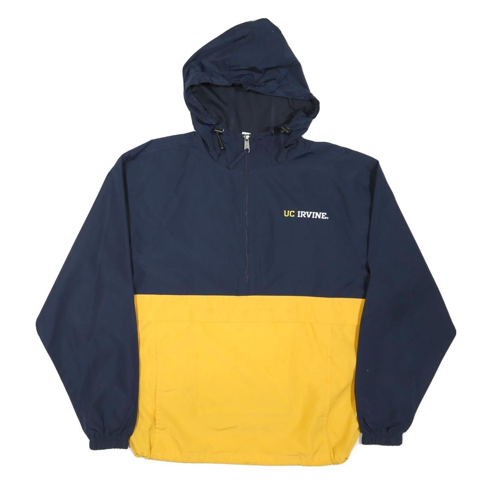 CHAMPION Mens Navy & Yellow UC Irvine Zip Hooded Nylon Jacket S Lightweight