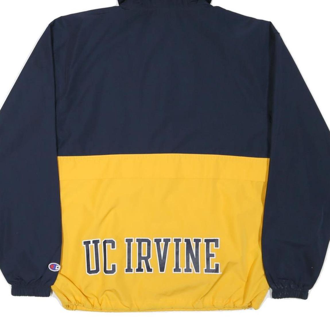 CHAMPION Mens Navy & Yellow UC Irvine Zip Hooded Nylon Jacket S Lightweight