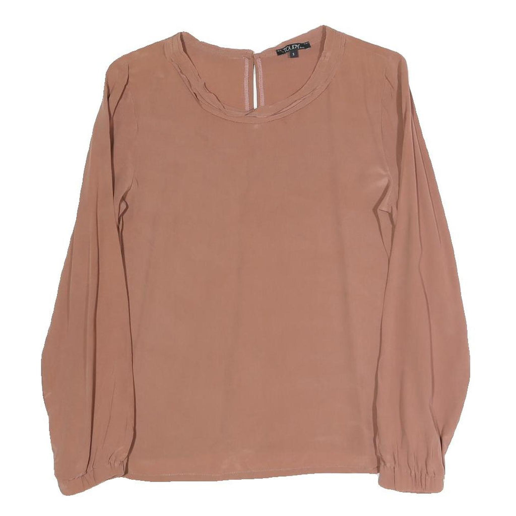 TOUDY Womens Beige Long Sleeve Round Neck Plain Top S Lightweight Versatile