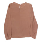 TOUDY Womens Beige Long Sleeve Round Neck Plain Top S Lightweight Versatile