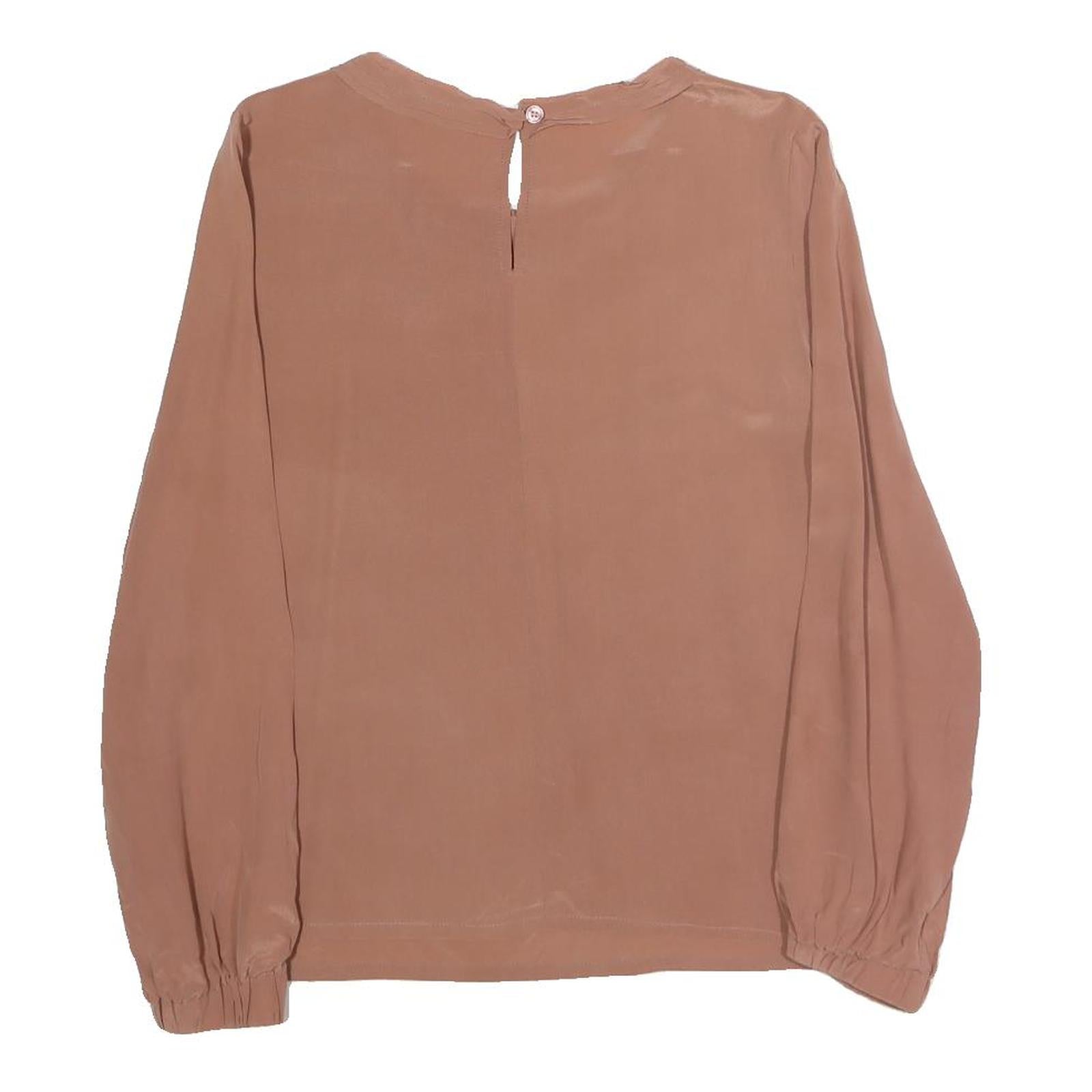 TOUDY Womens Beige Long Sleeve Round Neck Plain Top S Lightweight Versatile