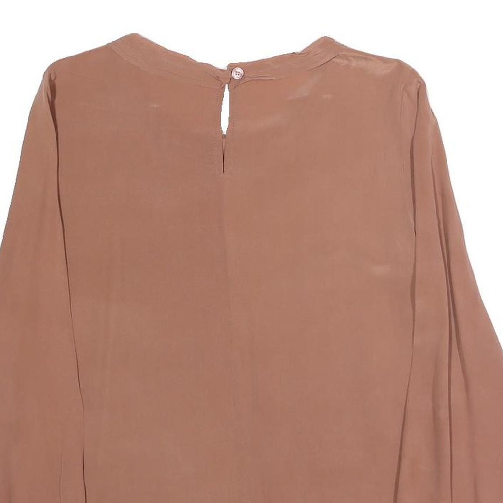 TOUDY Womens Beige Long Sleeve Round Neck Plain Top S Lightweight Versatile