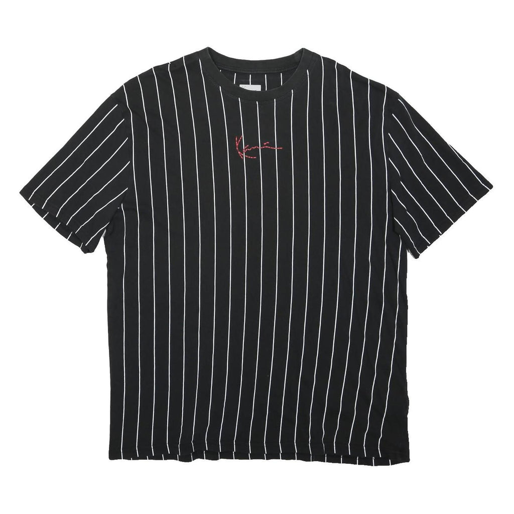 KARL KANI Mens Black & White Pinstripe Graphic T-Shirt XL Short Sleeve Crew Neck