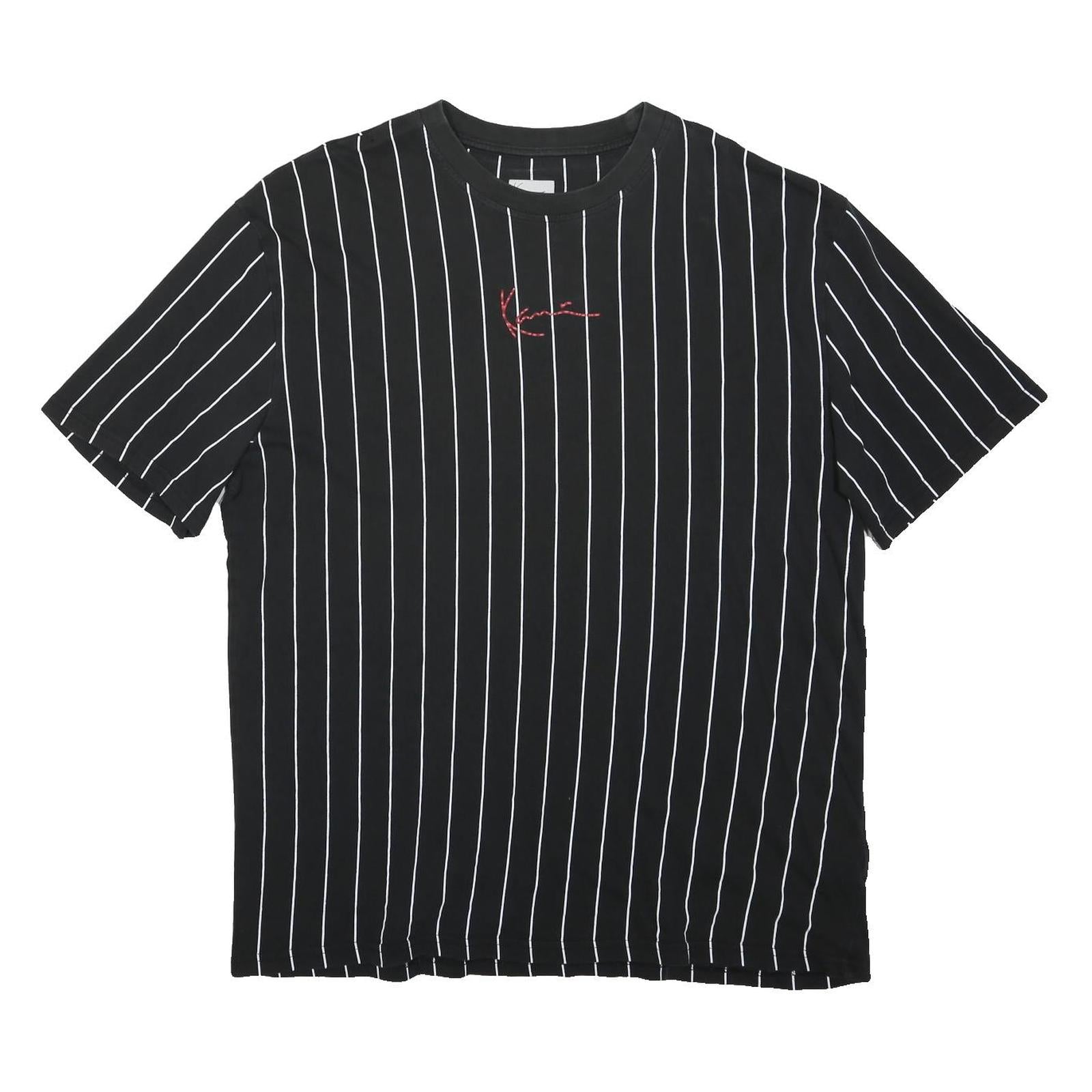 KARL KANI Mens Black & White Pinstripe Graphic T-Shirt XL Short Sleeve Crew Neck