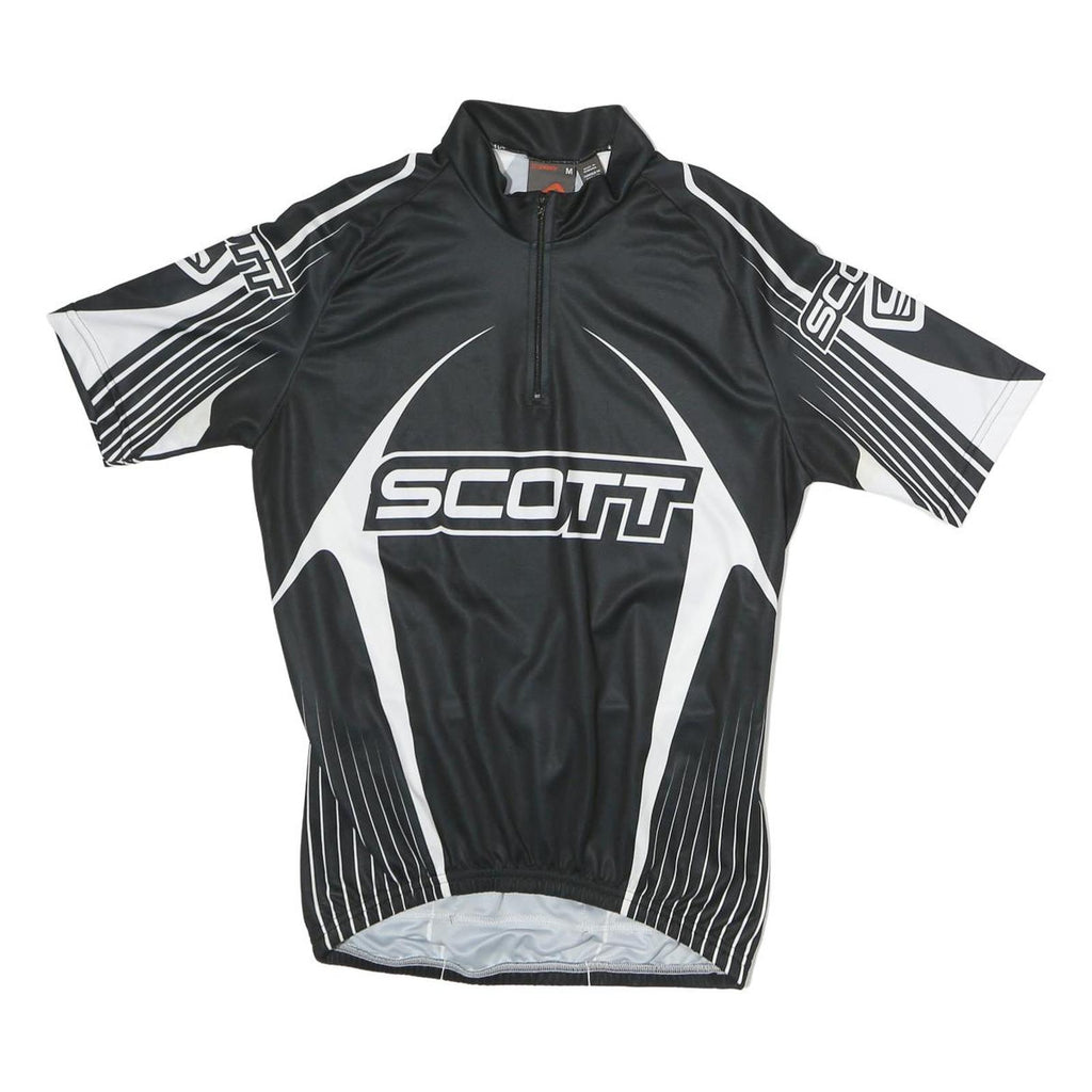 SCOTT Mens Black & White Graphic Jersey M Short Sleeve Zip Neck Cycling T-Shirt