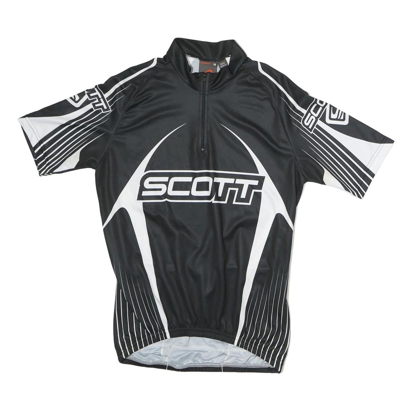 SCOTT Mens Black & White Graphic Jersey M Short Sleeve Zip Neck Cycling T-Shirt