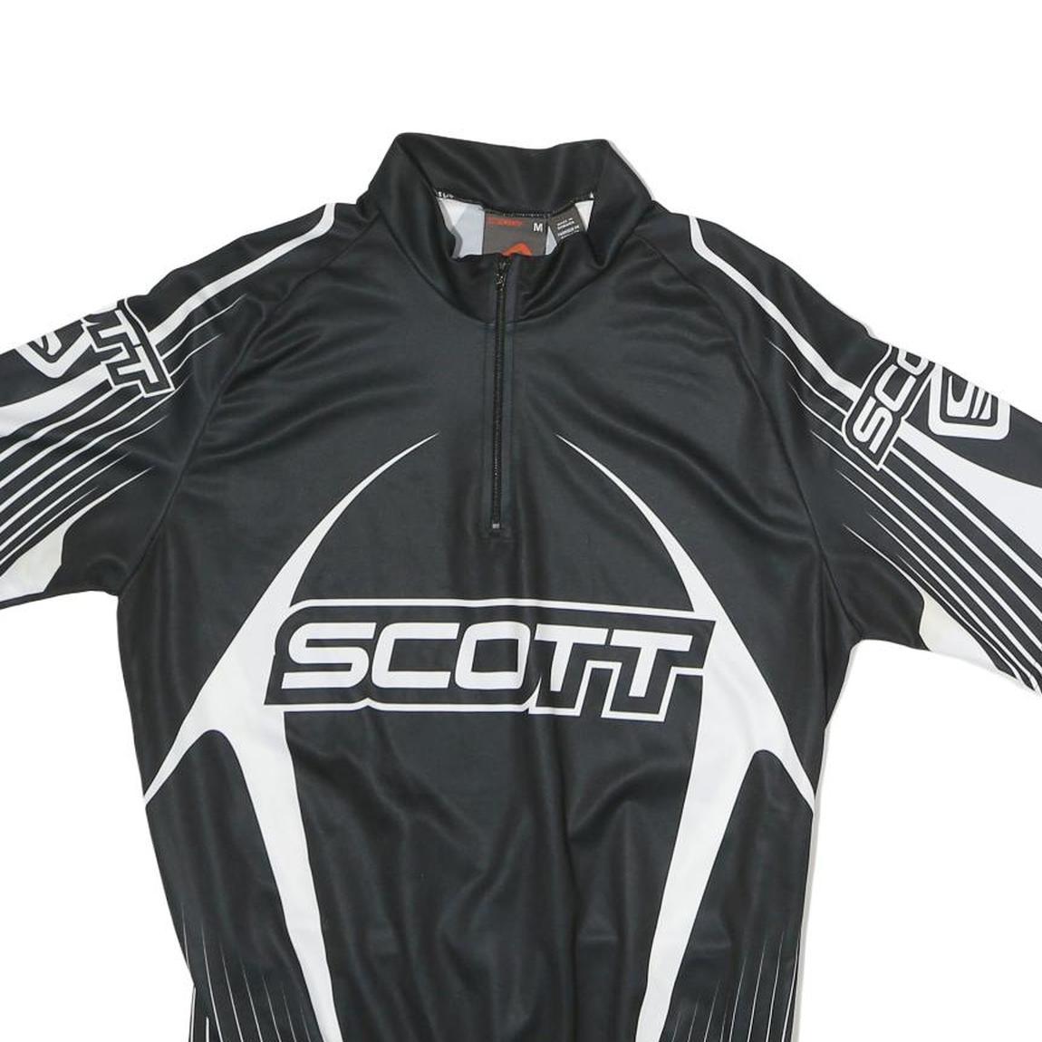 SCOTT Mens Black & White Graphic Jersey M Short Sleeve Zip Neck Cycling T-Shirt