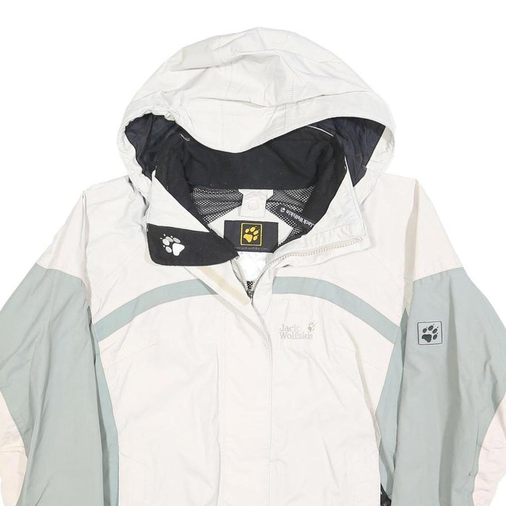 JACK WOLFSKIN Womens White & Grey Outdoor Jacket M Polyester Zip Hooded