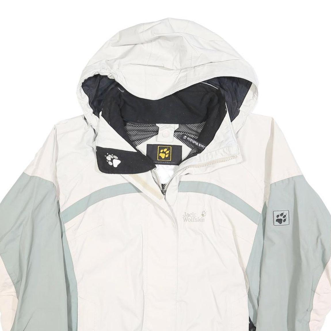 JACK WOLFSKIN Womens White & Grey Outdoor Jacket M Polyester Zip Hooded