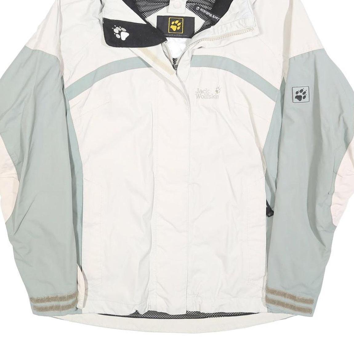 JACK WOLFSKIN Womens White & Grey Outdoor Jacket M Polyester Zip Hooded